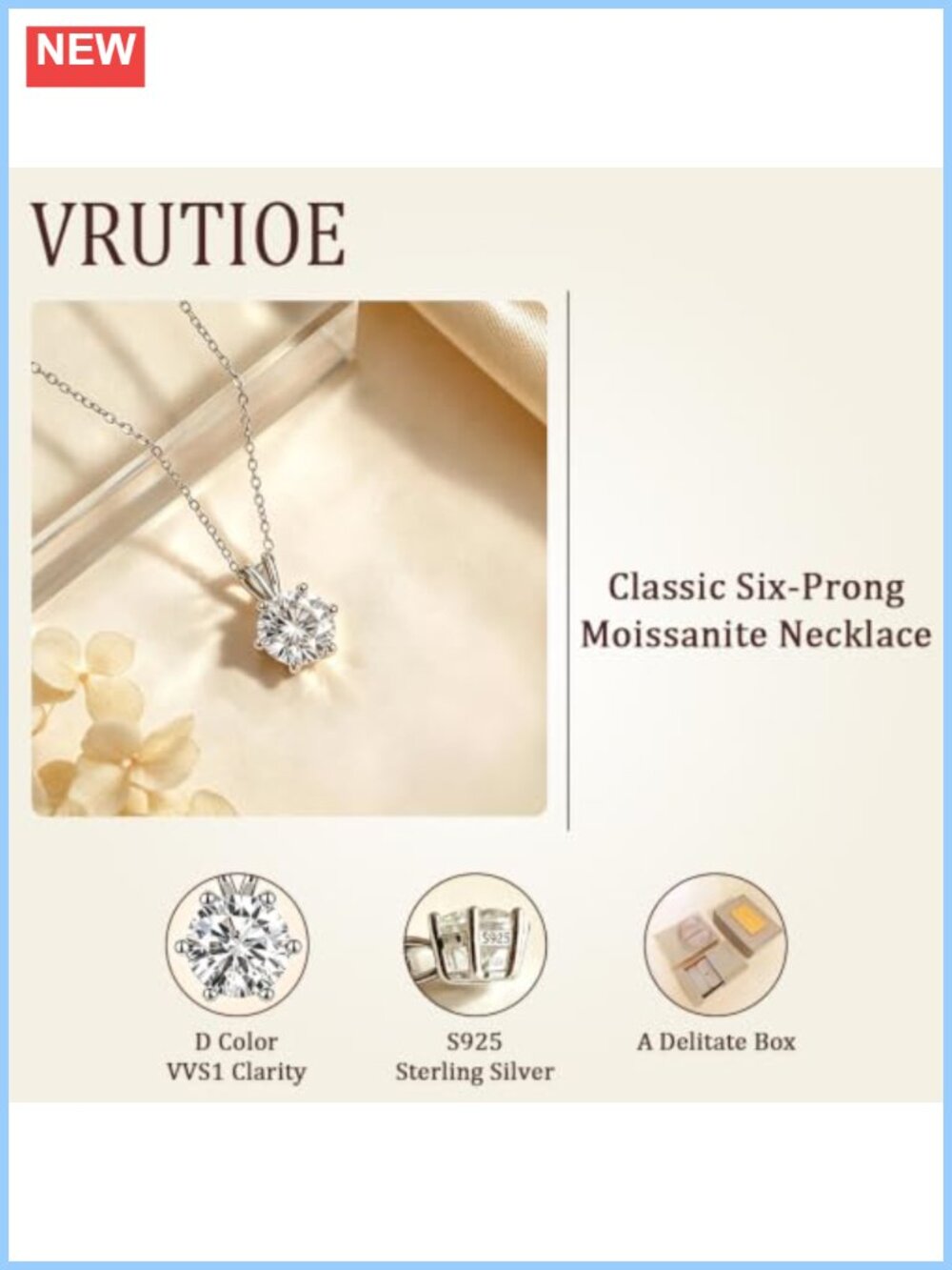 Vrutioe 1CT Moissanite Pendant Necklace S925 Sterling Silver - Picture 2 of 4